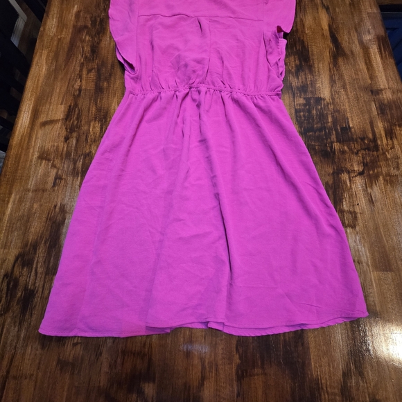 Monteau Vibrant Pink Midi Dress with cap flowy sleeves size Large cottegecore An - Picture 8 of 8